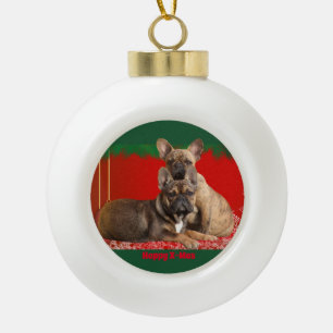 Französische Bulldogge Frohe Weihnachten Bulldog Keramik Kugel-Ornament