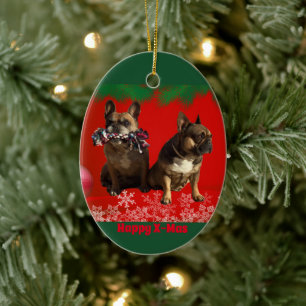 Französische Bulldogge Frohe Weihnachten Keramik Ornament