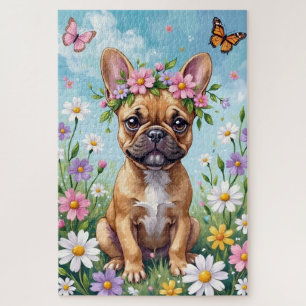 Französische Bulldogge Frühlingsblumenkrone Süßer Puzzle