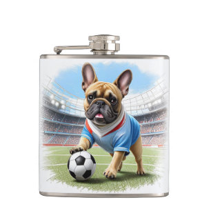 Französische Bulldogge Fussball Vatertag Bulldog  Flachmann