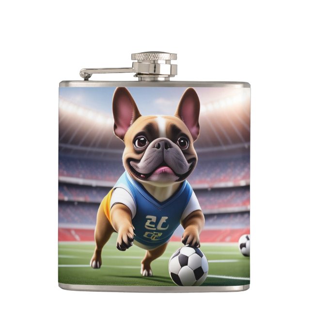 Französische Bulldogge Fussball Vatertag Bulldog  Flachmann (Vorderseite)