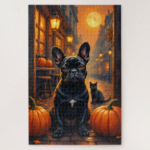 Französische Bulldogge Gothic Café Halloween Kunst Puzzle