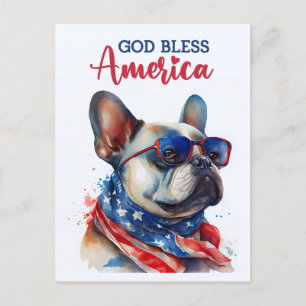 Französische Bulldogge, Gott segne Amerika Postkar Postkarte