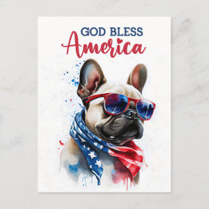 Französische Bulldogge, Gott segne Amerika Postkar Postkarte