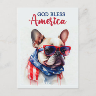 Französische Bulldogge, Gott segne Amerika Postkar Postkarte