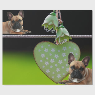 Französische Bulldogge Grünes Herz French Bulldog Geschenkpapier