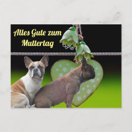 Französische Bulldogge Grünes Herz French Bulldog Postkarte