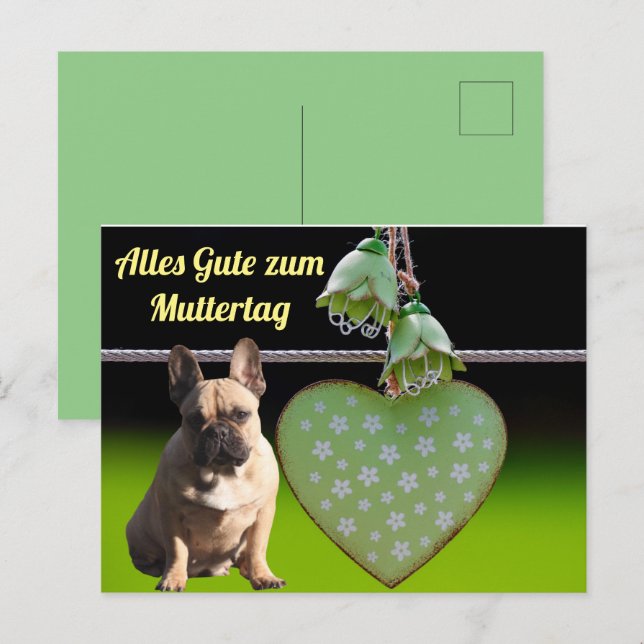 Französische Bulldogge Grünes Herz French Bulldog Postkarte (Vorne/Hinten)