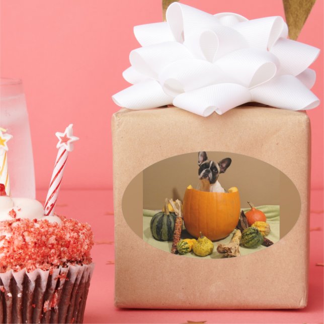 Französische Bulldogge Halloween French Bulldog Ovaler Aufkleber (Party)