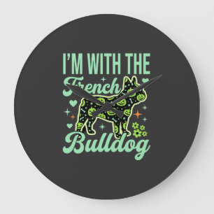 Französische Bulldogge Halloween-Kürbismuster-Desi Große Wanduhr