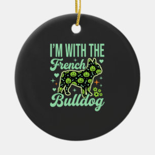 Französische Bulldogge Halloween-Kürbismuster-Desi Keramik Ornament