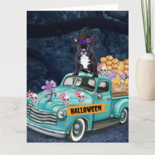 Französische Bulldogge Halloween-LKW Gruselige Nac Karte