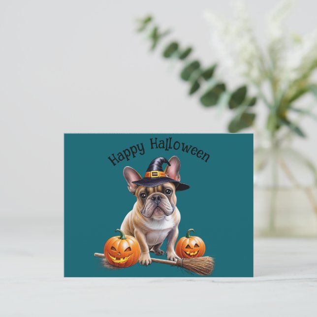   Französische Bulldogge Halloween  Postkarte (Stehend Vorderseite)