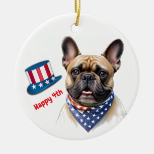Französische Bulldogge Happy 4.Juli French Bulldog Keramik Ornament