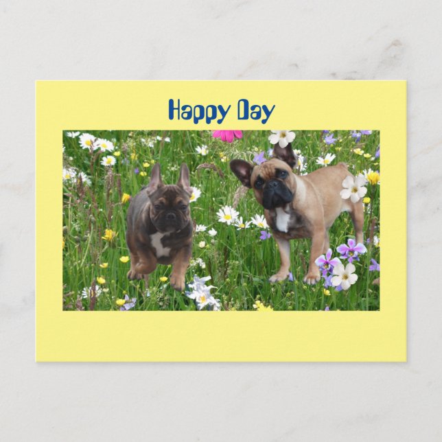 Französische Bulldogge Happy Day French Bulldog Postkarte (Vorderseite)