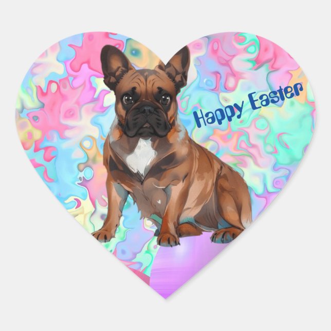 Französische Bulldogge Happy Easter French Bulldog Herz-Aufkleber (Vorderseite)
