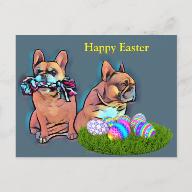 Französische Bulldogge Happy Easter French Bulldog Postkarte (Vorderseite)