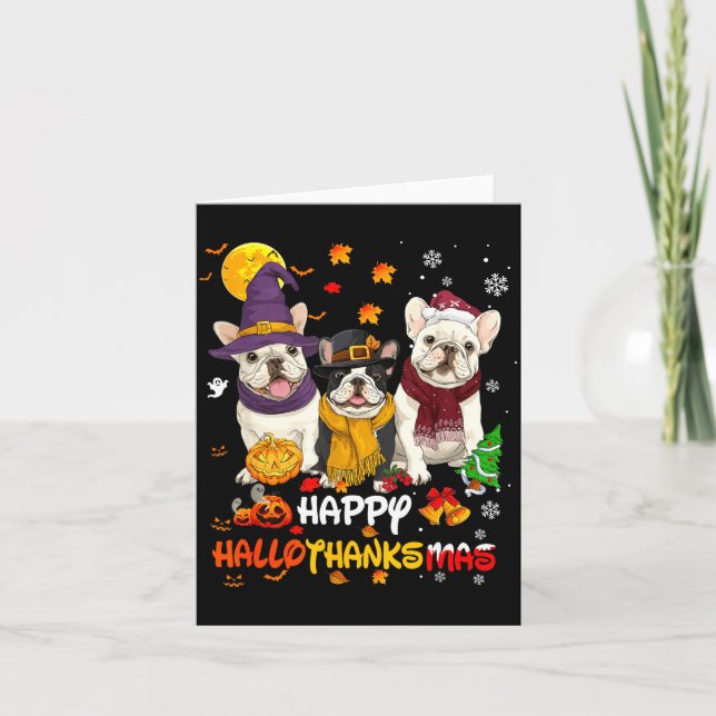 Französische Bulldogge Happy Hallothanksmas Hunde  Karte (Vorderseite)