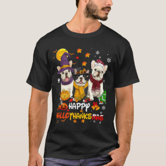 Französische Bulldogge Happy Hallothanksmas Hunde T-Shirt