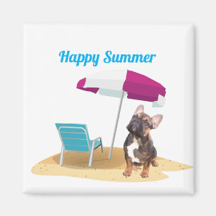 französische Bulldogge happy Summer Magnet