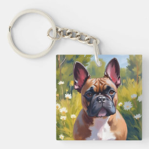 Französische Bulldogge Haustiermalerei Hundekuns Schlüsselanhänger