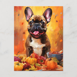 Französische Bulldogge Herbst Thanksgiving  Postkarte