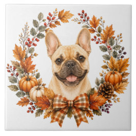 Französische Bulldogge Herbstkranz Fliese