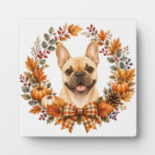 Französische Bulldogge Herbstkranz Fotoplatte