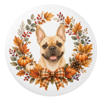 Französische Bulldogge Herbstkranz Keramikknauf