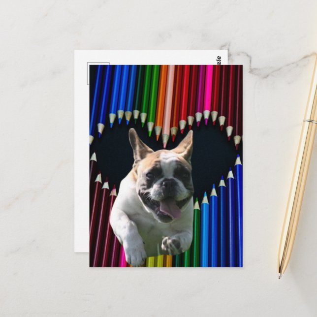 französische Bulldogge Herz French Bulldog  Postkarte (Vorderseite/Rückseite Beispiel)