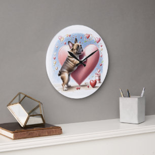 Französische Bulldogge Herzsprung French Bulldog Große Wanduhr