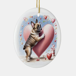 Französische Bulldogge Herzsprung French Bulldog Keramik Ornament