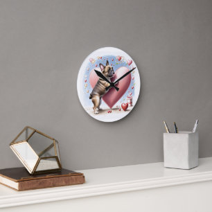 Französische Bulldogge Herzsprung French Bulldog  Runde Wanduhr
