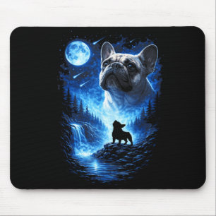 Französische Bulldogge heult den Mond an, Sternenn Mousepad
