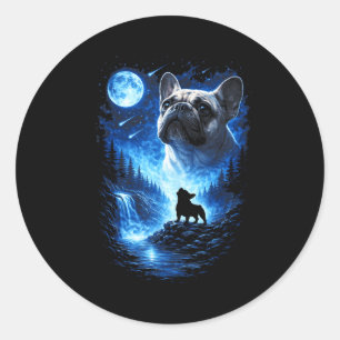 Französische Bulldogge heult den Mond an, Sternenn Runder Aufkleber
