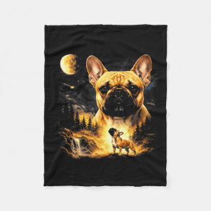 Französische Bulldogge heult zum Mond Vintage 90er Fleecedecke