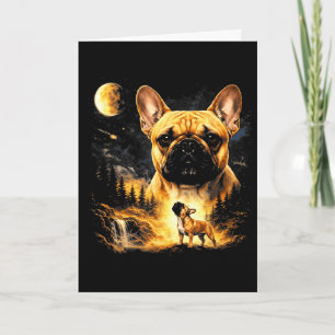 Französische Bulldogge heult zum Mond Vintage 90er Karte