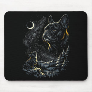 Französische Bulldogge heult zum Mond Vintage 90er Mousepad