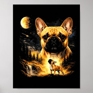 Französische Bulldogge heult zum Mond Vintage 90er Poster