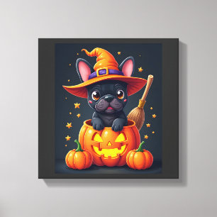 Französische Bulldogge Hexe Kürbis Halloween Männe Leinwanddruck