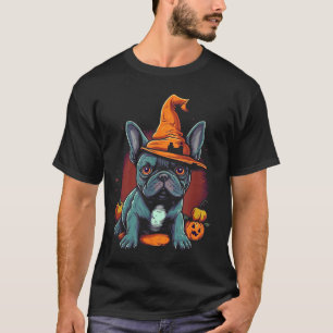 Französische Bulldogge Hexenhut Halloween-Kostüm H T-Shirt
