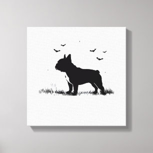 Französische Bulldogge Hund � Halloween Mond Silho Leinwanddruck