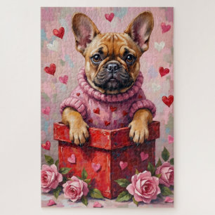 Französische Bulldogge Hund Valentinstag Schokolad Puzzle