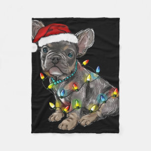 Französische Bulldogge Hund Weihnachtsbeleuchtung  Fleecedecke