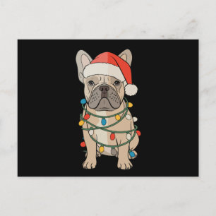 Französische Bulldogge Hund Weihnachtsmann Hut Fro Feiertagspostkarte