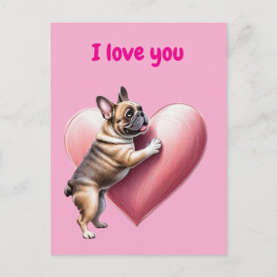 Französische Bulldogge i love Valentinstag Postkarte