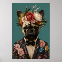 Französische Bulldogge im Anzug Poster, Französisc