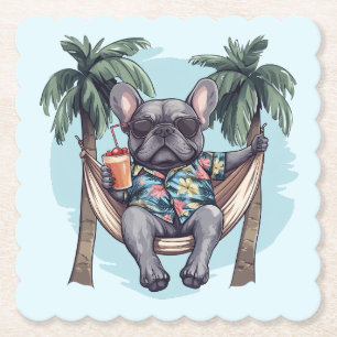 Französische Bulldogge im hawaiianischen Oberteil Untersetzer