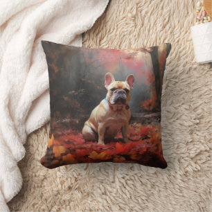 Französische Bulldogge im Herbstlaubfall inspirier Kissen