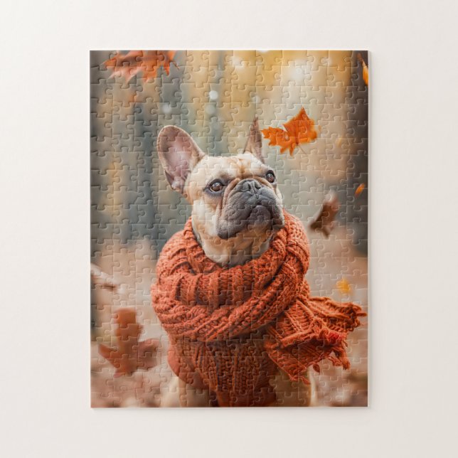 Französische Bulldogge im Herbstwald Puzzle (Vertikal)